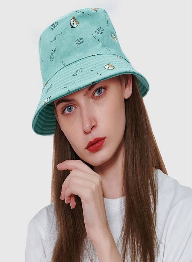 Taidor Bucket Hat Beach Hat Foldable Summer Travel Sun Hats Fisherman Cap Dog Green - Image 2
